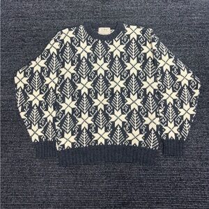 Vtg LL Bean Sweater Women’s M Gray High Trek Yarn Fair Isle Wool Made In USA 80s